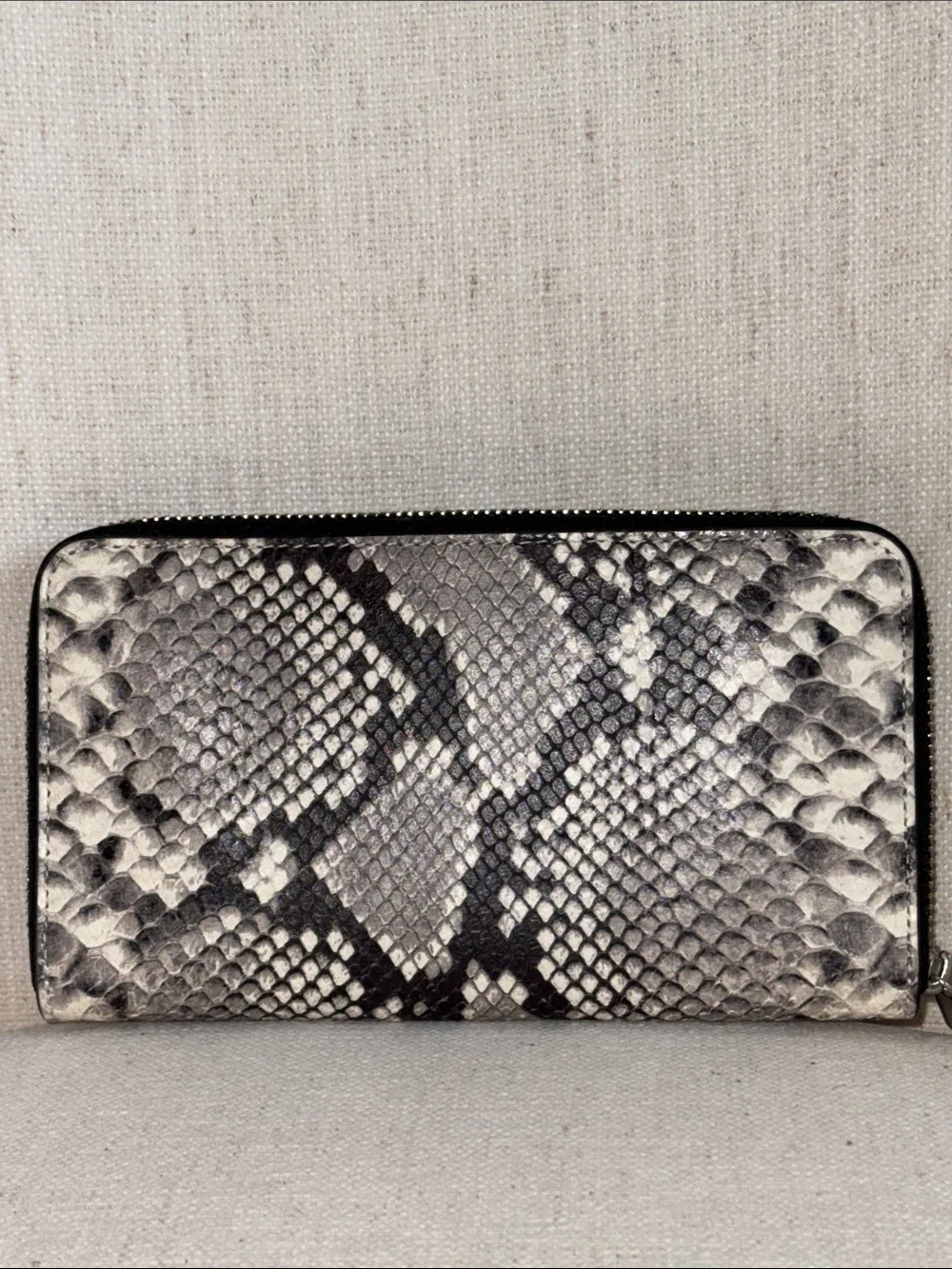 Tory Burch Black & White Snake-Print Zip Around Wallet NWOT